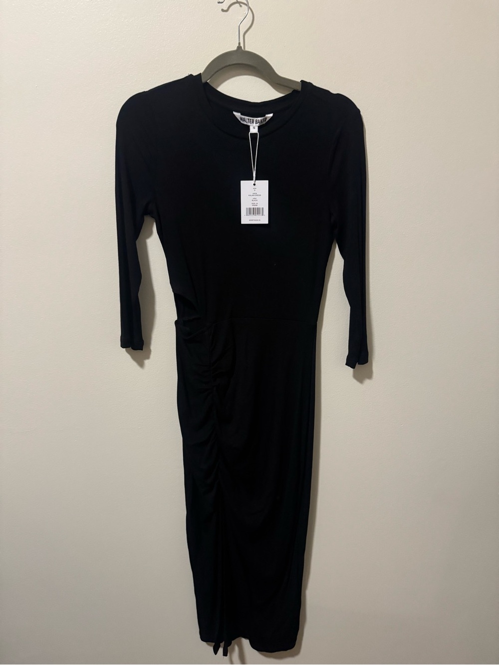 Walter Baker Black Long Sleeve Ruched Midi Dress
